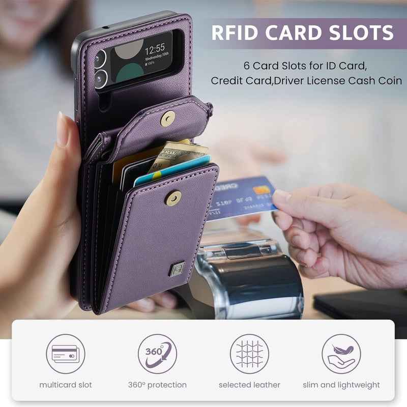 ASAPDOS Crossbody Case Compatible with Samsung Galaxy Z Flip 4,Retro PU Leather Strap Wristlet Flip Case with Magnetic Closure and Card Holder for Men Women Purple - Image 4